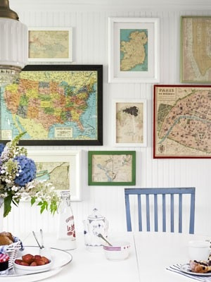 eclectic map gallery wall